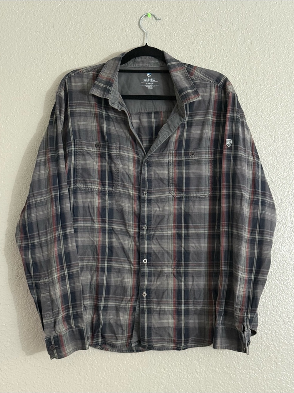 Kuhl Plaid Flannel Button Up Long Sleeve Gorpcore Outdoor Shirt Mens Large - Picture 2 of 6